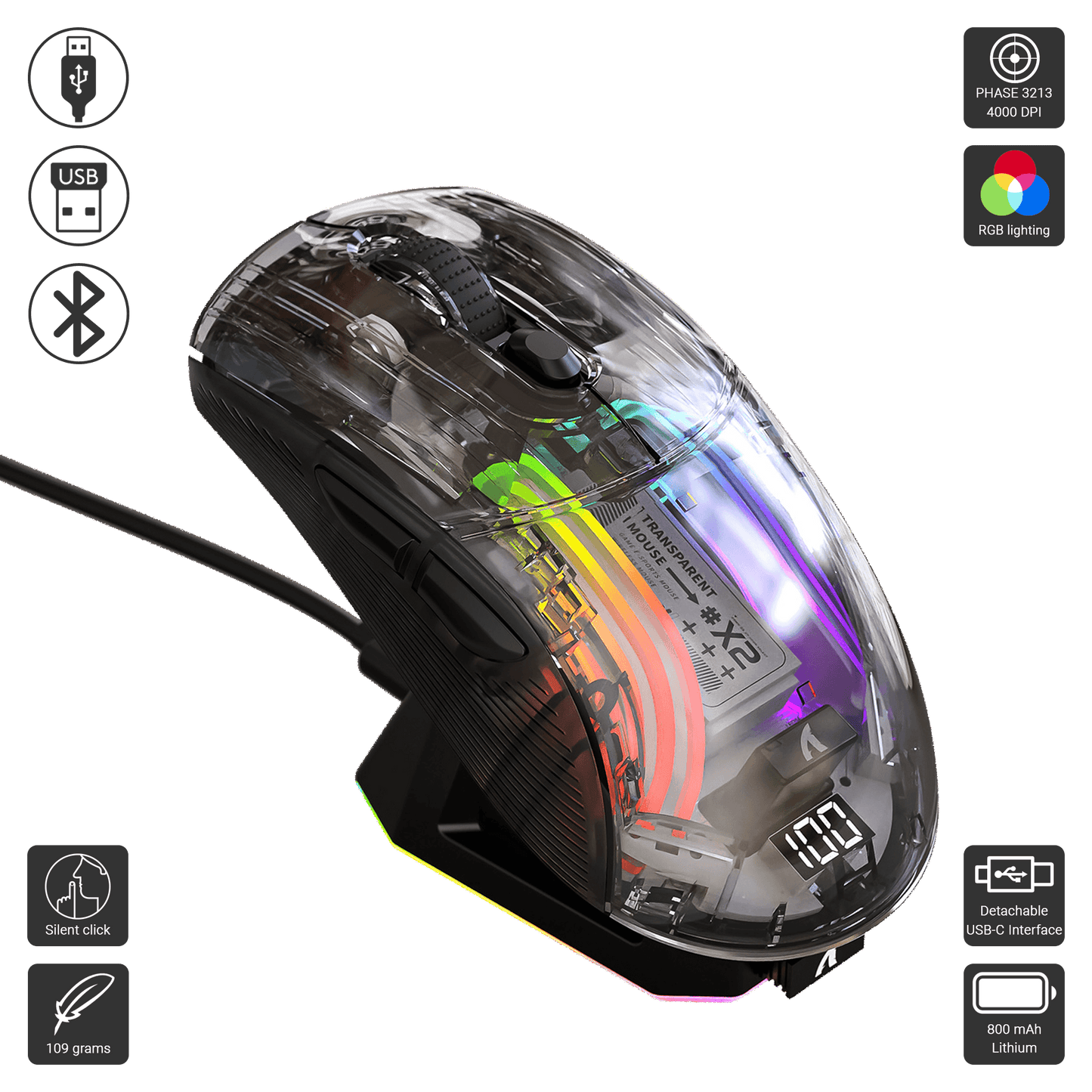 Attack Shark X2 Pro RGB Wireless Gaming Mouse with Charging Dock – Black/White