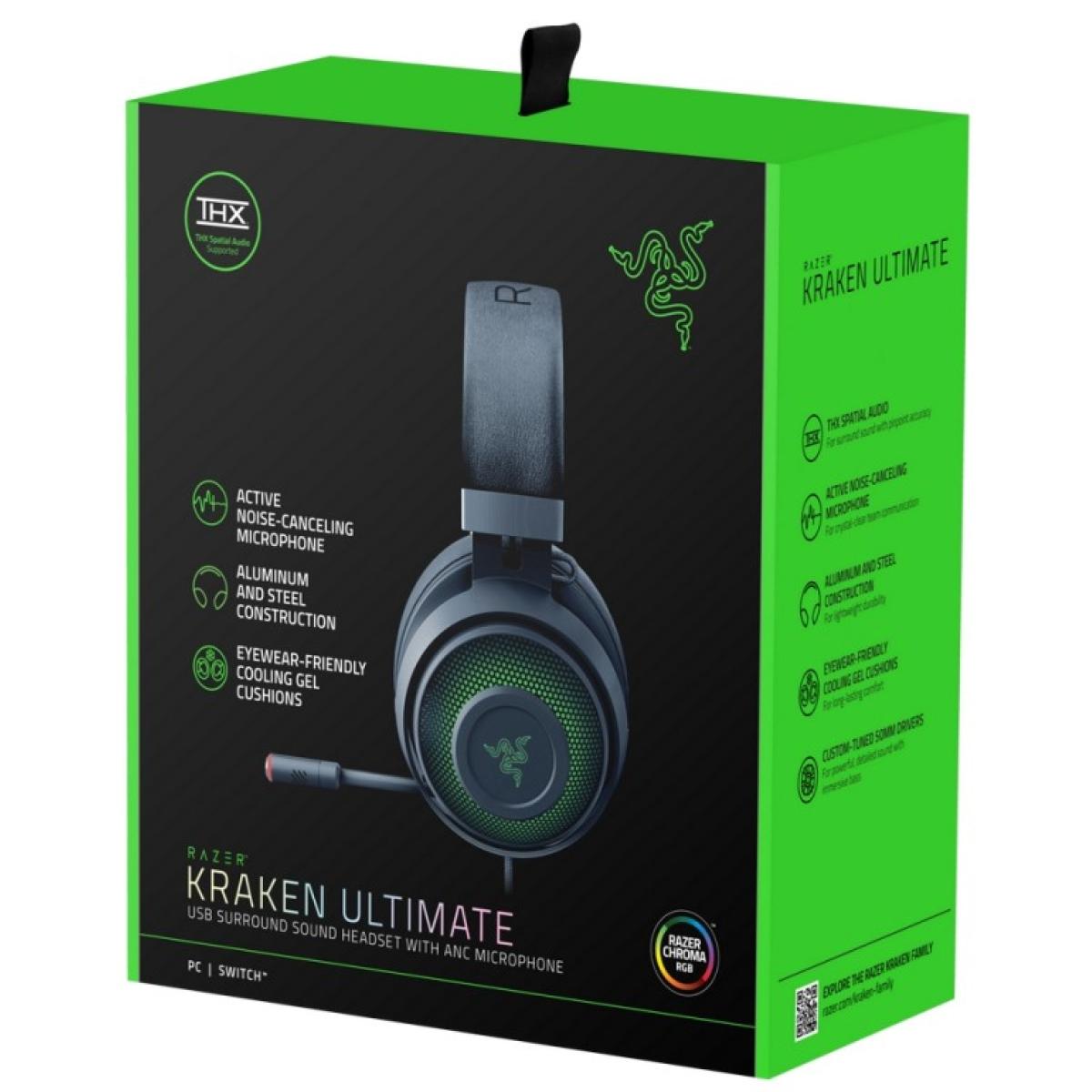Razer Kraken Ultimate USB Gaming Headset (Gaming Headphones for PC, PS4 and Switch Dock with Surround Sound, Active Noise Cancellation Microphone and RGB Chroma)