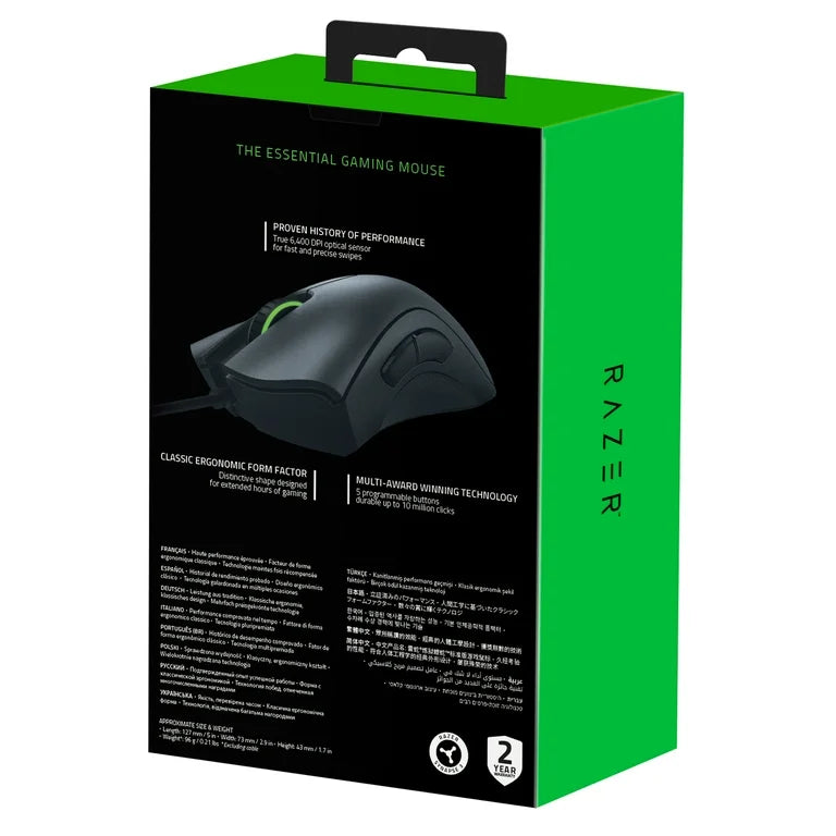Razer DeathAdder Essential Gaming Mouse – Original Black (Open Box) | 6400 DPI Optical Sensor, 5 Programmable Buttons, Ergonomic Design
