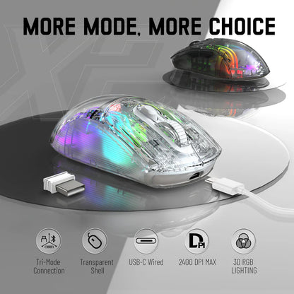 Attack Shark X2 Wireless Gaming Mouse – Transparent RGB | Tri-Mode Connectivity | White/Black