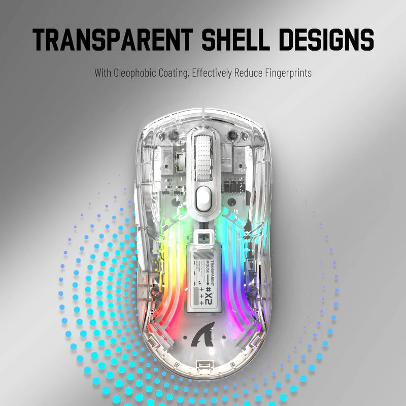 Attack Shark X2 Wireless Gaming Mouse – Transparent RGB | Tri-Mode Connectivity | White/Black