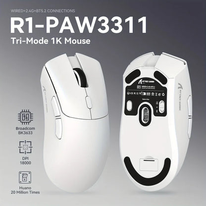 Attack Shark R1 Wireless Gaming Mouse | Tri-Mode (Bluetooth + 2.4G + USB-C) | Ultra-Light 55g | PAW3311 Sensor | 18000 DPI