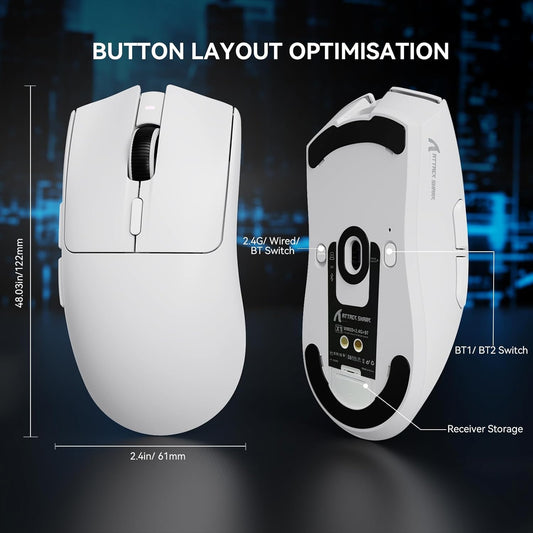 Attack Shark X1 Wireless Gaming Mouse with RGB Touchpad Charging Dock, PAW3395 Pro Sensor Up to 40K DPI, 53g Ultra Light Tri-Mode – White/Black