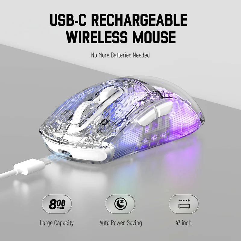 Attack Shark X2 Wireless Gaming Mouse – Transparent RGB | Tri-Mode Connectivity | White/Black