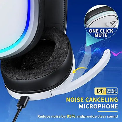 Bahuun G5000 Wireless Gaming Headset | Tri-Mode (2.4G + Bluetooth + Wired) | 7.1 Surround | 40Hr Battery | Pro-Level Comfort – White