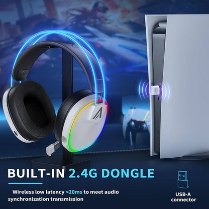 Bahuun G5000 Wireless Gaming Headset | Tri-Mode (2.4G + Bluetooth + Wired) | 7.1 Surround | 40Hr Battery | Pro-Level Comfort – White