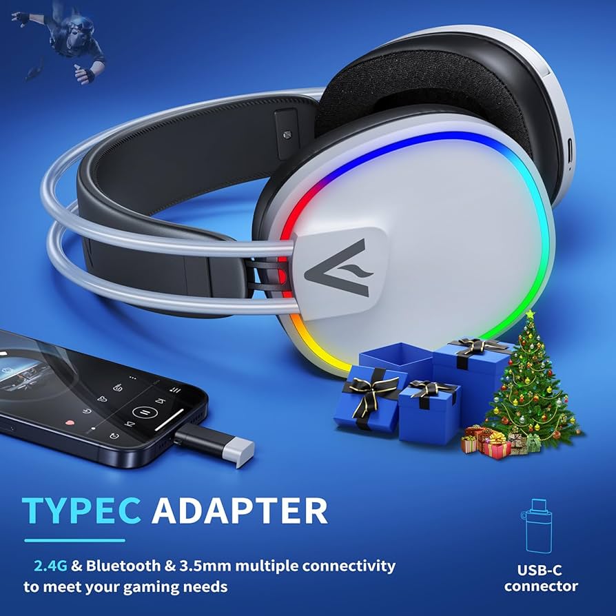 Bahuun G5000 Wireless Gaming Headset | Tri-Mode (2.4G + Bluetooth + Wired) | 7.1 Surround | 40Hr Battery | Pro-Level Comfort – White