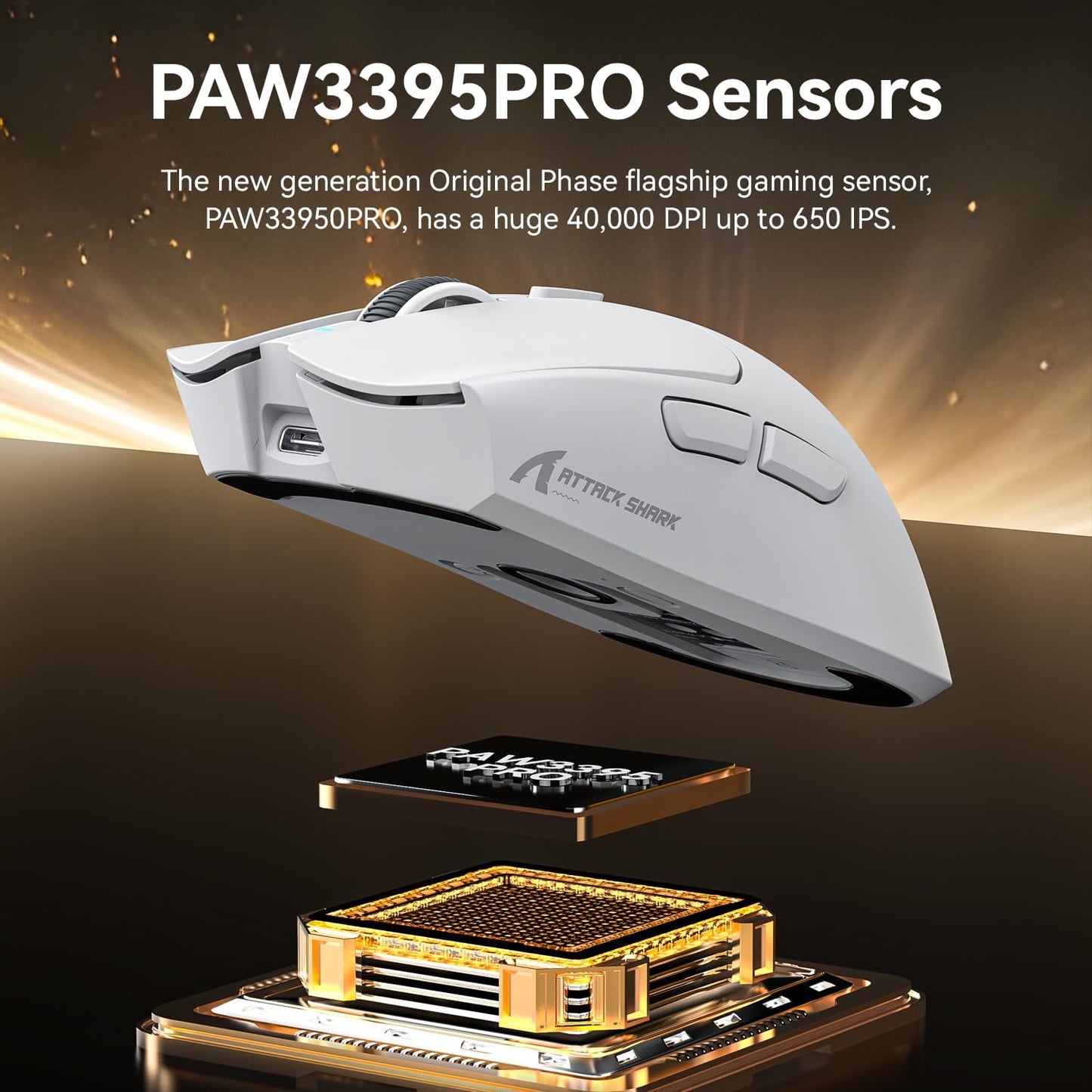 Attack Shark X1 Wireless Gaming Mouse with RGB Touchpad Charging Dock, PAW3395 Pro Sensor Up to 40K DPI, 53g Ultra Light Tri-Mode – White/Black