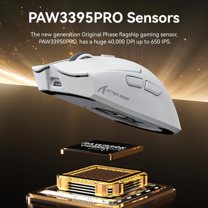Attack Shark X1 Wireless Gaming Mouse with RGB Touchpad Charging Dock, PAW3395 Pro Sensor Up to 40K DPI, 53g Ultra Light Tri-Mode – White/Black