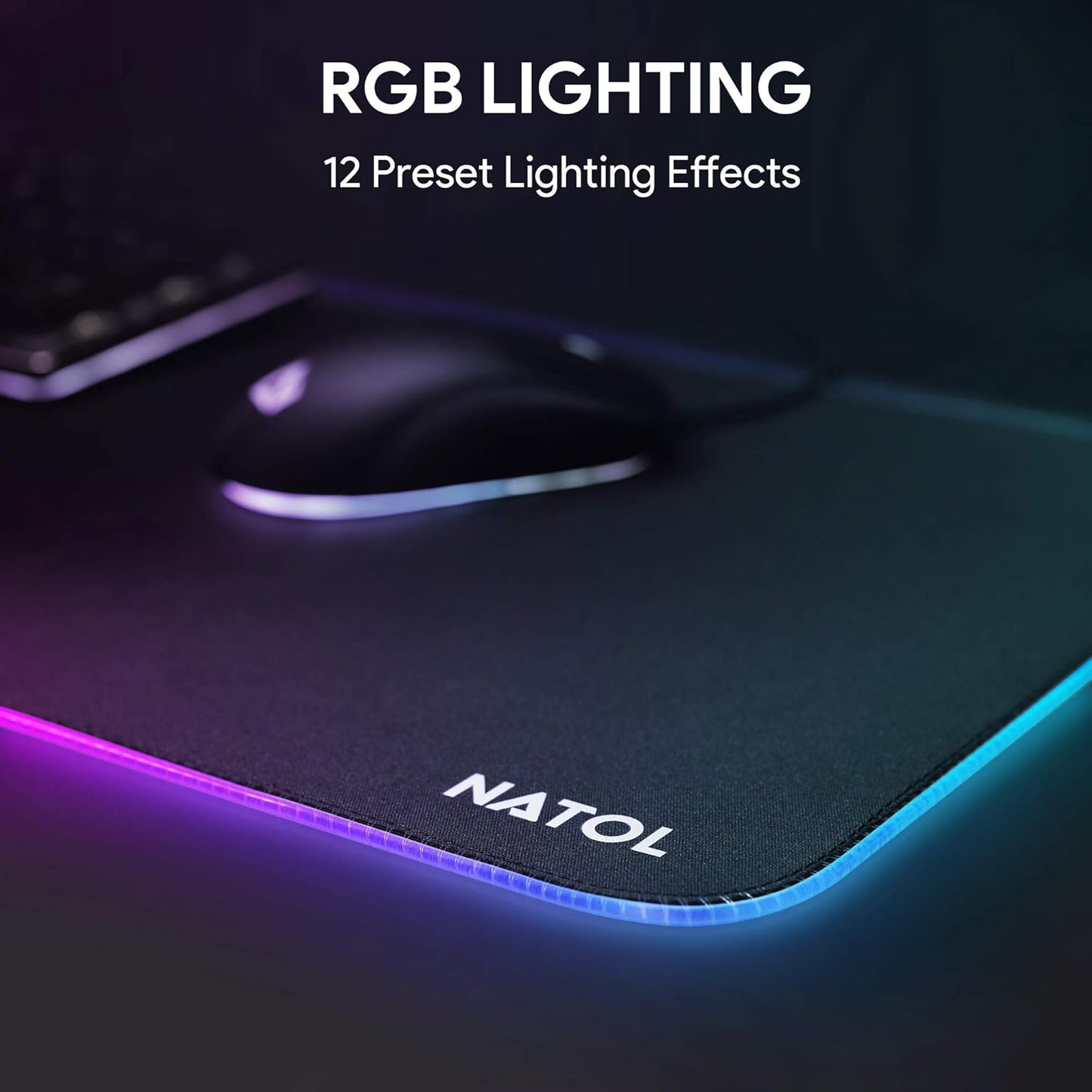 NATOL NT-MP02 RGB Gaming Mouse Pad | Extended Large 31.5" | 12 Lighting Modes | Non-Slip Rubber Base | Smooth Surface,