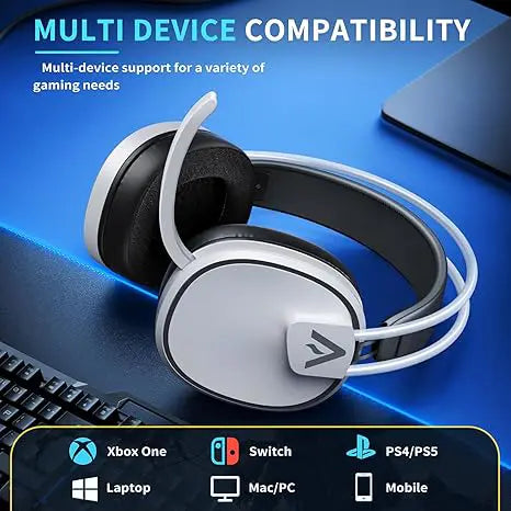 Bahuun G5000 Wireless Gaming Headset | Tri-Mode (2.4G + Bluetooth + Wired) | 7.1 Surround | 40Hr Battery | Pro-Level Comfort – White