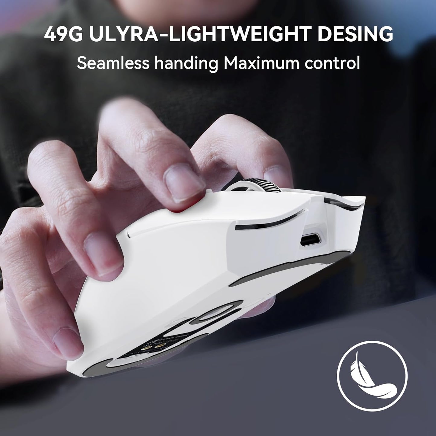 Attack Shark X1 Wireless Gaming Mouse with RGB Touchpad Charging Dock, PAW3395 Pro Sensor Up to 40K DPI, 53g Ultra Light Tri-Mode – White/Black