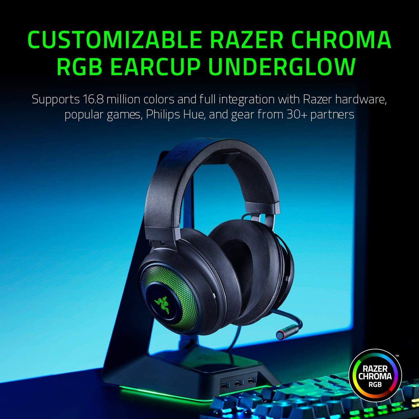 Razer Kraken Ultimate USB Gaming Headset (Gaming Headphones for PC, PS4 and Switch Dock with Surround Sound, Active Noise Cancellation Microphone and RGB Chroma)