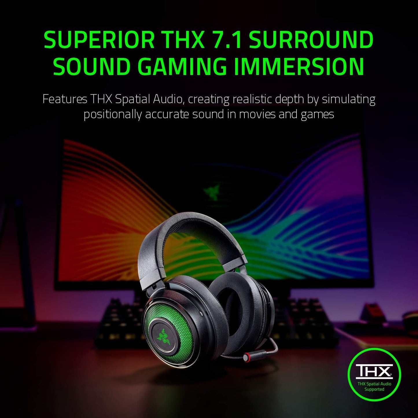 Razer Kraken Ultimate USB Gaming Headset (Gaming Headphones for PC, PS4 and Switch Dock with Surround Sound, Active Noise Cancellation Microphone and RGB Chroma)
