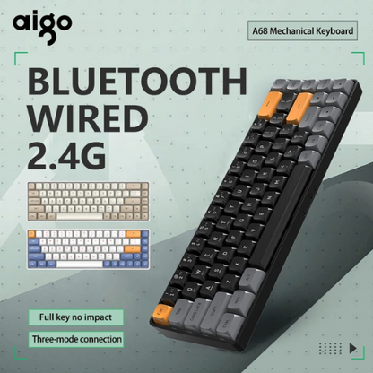 AIGO A68 Tri-Mode 65% Mechanical Keyboard | Hot-Swappable Gateron Yellow Switches | USB Type-C | PBT Keycaps – Coffee Brown