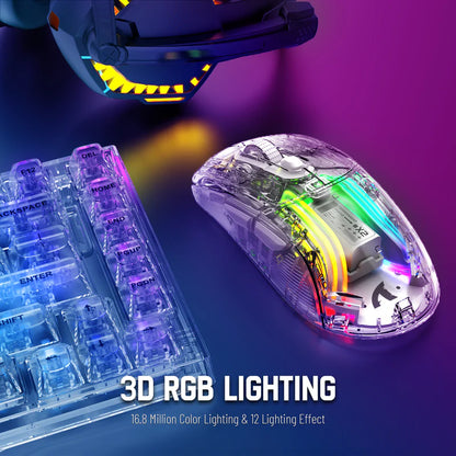 Attack Shark X2 Wireless Gaming Mouse – Transparent RGB | Tri-Mode Connectivity | White/Black
