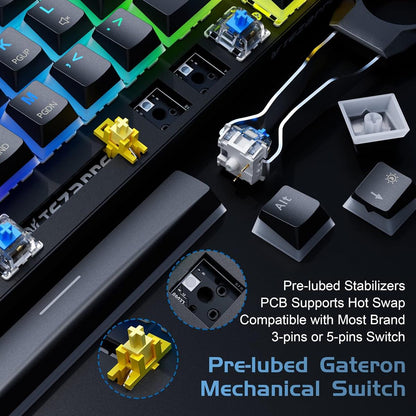 Tezarre TK63 Pro Wireless RGB Mechanical Gaming Keyboard | Bluetooth, 2.4G & USB-C | Hot-Swappable Gateron Red/Blue Switch | 60% Compact Design
