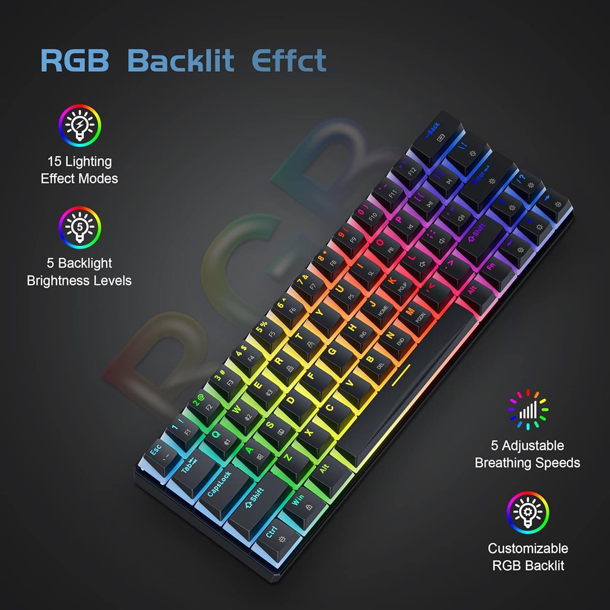Tezarre TK63 Pro Wireless RGB Mechanical Gaming Keyboard | Bluetooth, 2.4G & USB-C | Hot-Swappable Gateron Red/Blue Switch | 60% Compact Design
