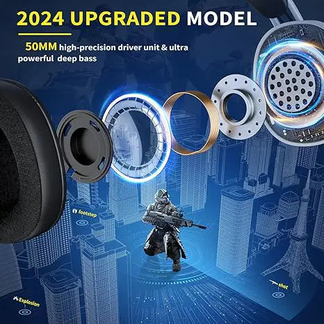 Bahuun G5000 Wireless Gaming Headset | Tri-Mode (2.4G + Bluetooth + Wired) | 7.1 Surround | 40Hr Battery | Pro-Level Comfort – White