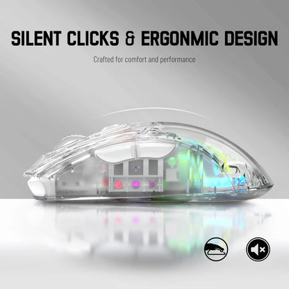 Attack Shark X2 Wireless Gaming Mouse – Transparent RGB | Tri-Mode Connectivity | White/Black