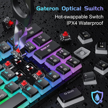 Tezarre TK63 Pro Wireless RGB Mechanical Gaming Keyboard | Bluetooth, 2.4G & USB-C | Hot-Swappable Gateron Red/Blue Switch | 60% Compact Design