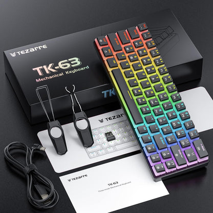 Tezarre TK63 Pro Wireless RGB Mechanical Gaming Keyboard | Bluetooth, 2.4G & USB-C | Hot-Swappable Gateron Red/Blue Switch | 60% Compact Design