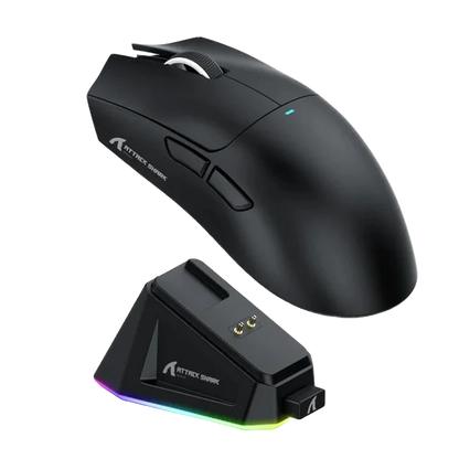Attack Shark X11 Wireless Gaming Mouse with RGB Charging Dock | Tri-Mode (Bluetooth + 2.4G + USB-C) | 22000 DPI | 62g Ultra-Light | Grip Tape Combo – White/Black