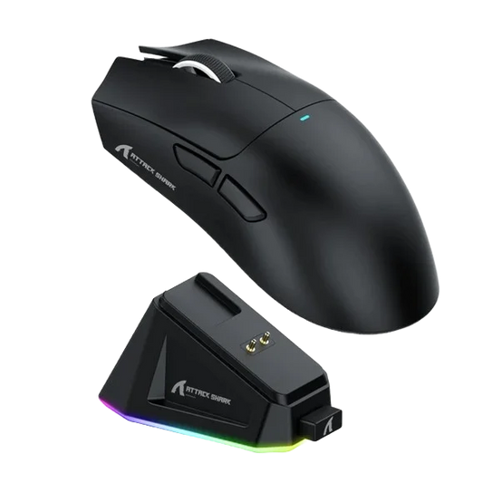 Attack Shark X11 Wireless Gaming Mouse with RGB Charging Dock | Tri-Mode (Bluetooth + 2.4G + USB-C) | 22000 DPI | 62g Ultra-Light | Grip Tape Combo – White/Black