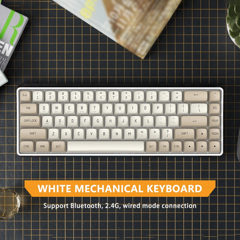 AIGO A68 Tri-Mode 65% Mechanical Keyboard | Hot-Swappable Gateron Yellow Switches | USB Type-C | PBT Keycaps – Coffee Brown