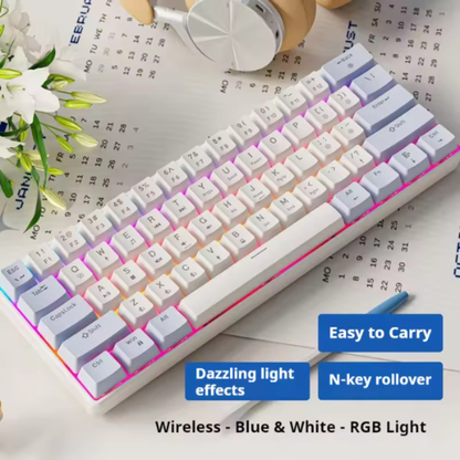 EWEADN G61 60% Wireless Mechanical Keyboard Blue Switch – 3 Mode RGB Backlit, Compact Gaming Keyboard for PC, Laptop, Tablet & Phone