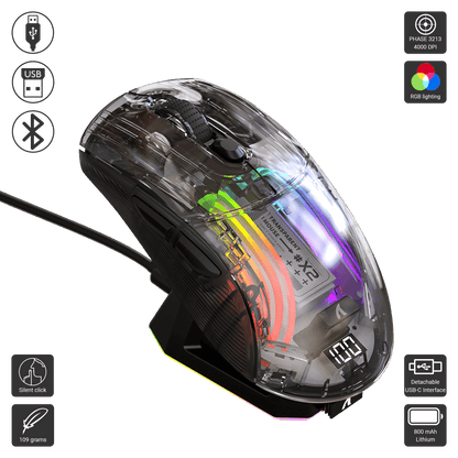 Attack Shark X2 Pro RGB Wireless Gaming Mouse with Charging Dock – Black/White