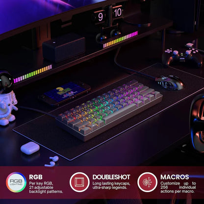 HK Gaming GK61 V3 – 60% Hot-Swappable Mechanical Keyboard | Brown Switches | RGB | US Layout