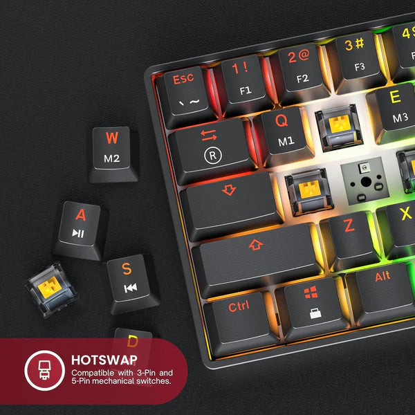 HK Gaming GK61 V3 – 60% Hot-Swappable Mechanical Keyboard | Brown Switches | RGB | US Layout