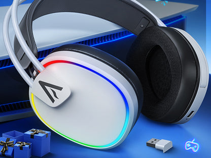 Bahuun G5000 Wireless Gaming Headset | Tri-Mode (2.4G + Bluetooth + Wired) | 7.1 Surround | 40Hr Battery | Pro-Level Comfort – White