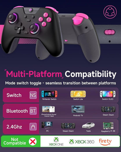 EasySMX X05 Wireless Game Controller – Tri-Mode Bluetooth/2.4G/Wired, Hall Effect Joysticks & Triggers, Turbo, Rumble Vibration, RGB – For PC/Android/Steam Deck