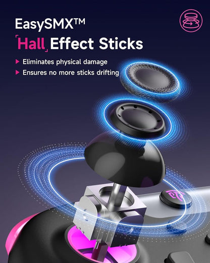 EasySMX X05 Wireless Game Controller – Tri-Mode Bluetooth/2.4G/Wired, Hall Effect Joysticks & Triggers, Turbo, Rumble Vibration, RGB – For PC/Android/Steam Deck