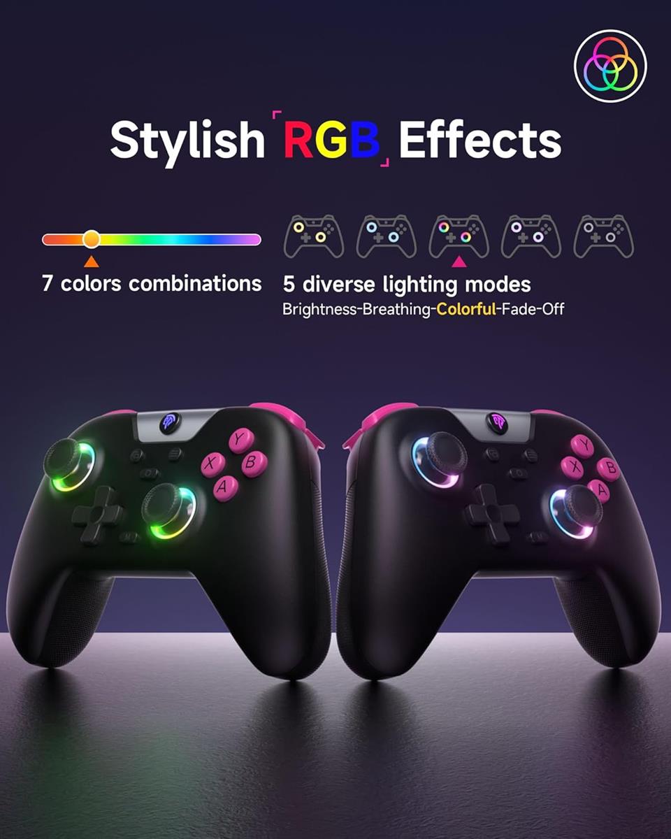 EasySMX X05 Wireless Game Controller – Tri-Mode Bluetooth/2.4G/Wired, Hall Effect Joysticks & Triggers, Turbo, Rumble Vibration, RGB – For PC/Android/Steam Deck