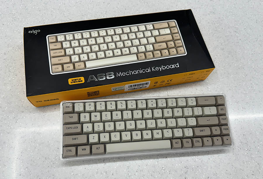 AIGO A68 Tri-Mode 65% Mechanical Keyboard | Hot-Swappable Gateron Yellow Switches | USB Type-C | PBT Keycaps – Coffee Brown