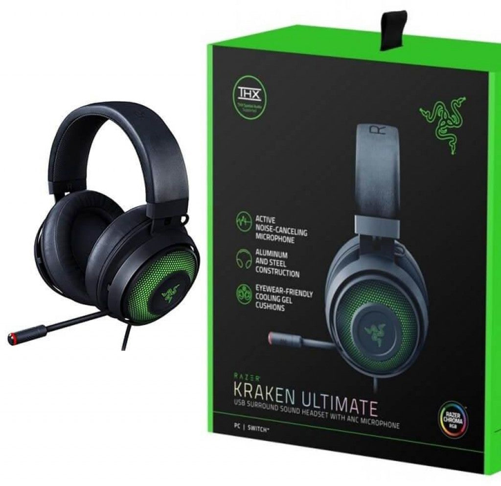 Razer Kraken Ultimate USB Gaming Headset (Gaming Headphones for PC, PS4 and Switch Dock with Surround Sound, Active Noise Cancellation Microphone and RGB Chroma)